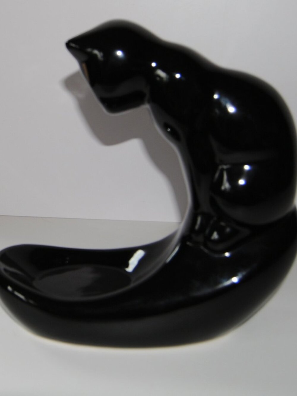 Vintage Pelzman Vandor Black Cat Kitty  Soap Dish Fish Bowl Holder  1990